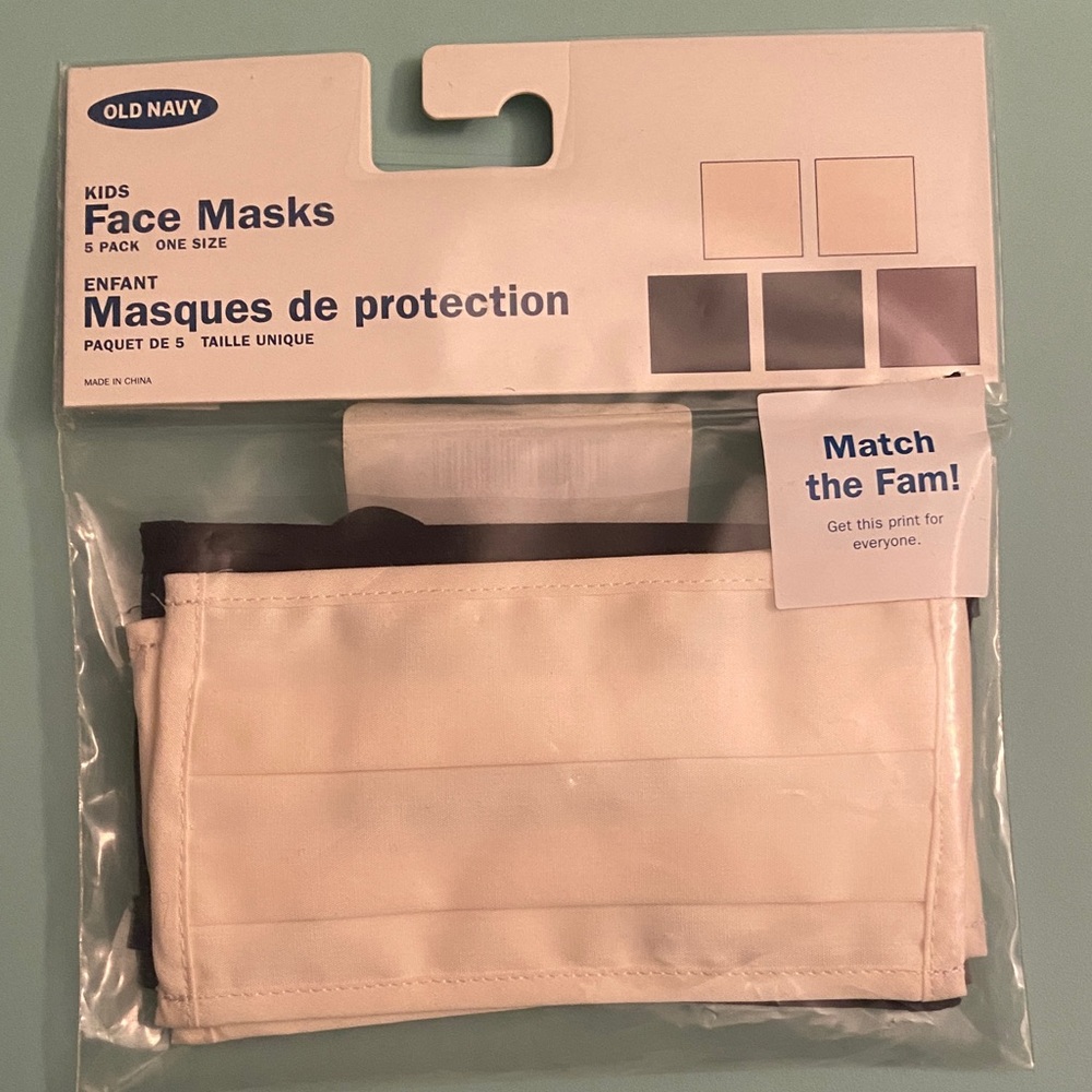 Old Navy Kids Face Masks 5-Pack - Black and White and gray new